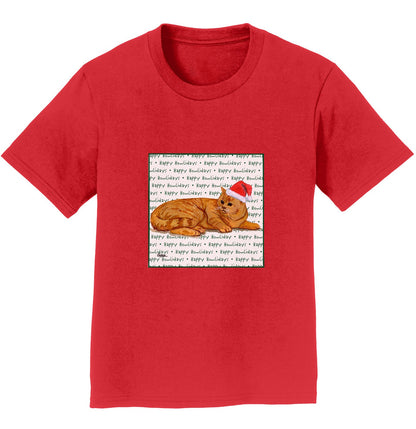 Red Tabby Cat Happy Howlidays Text - Kids' Unisex T-Shirt