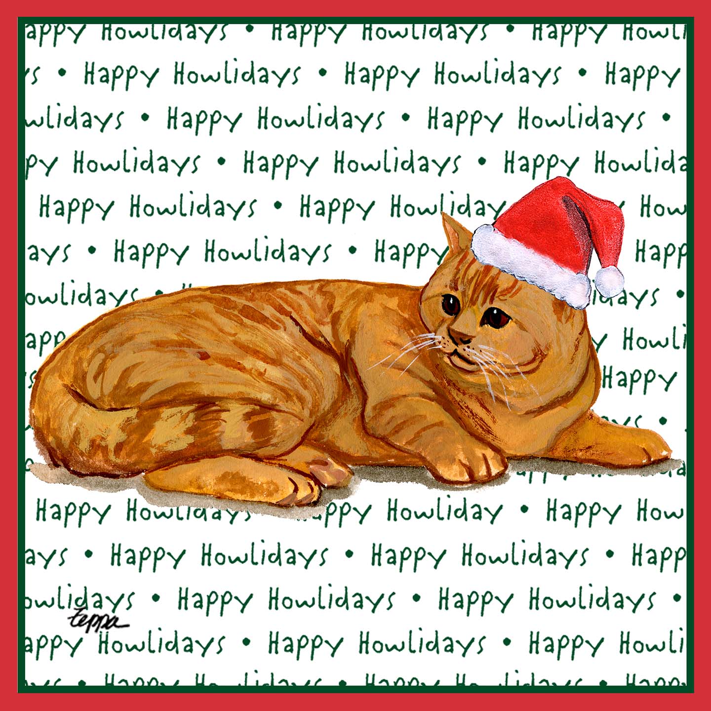 Red Tabby Cat Happy Howlidays Text - Kids' Unisex T-Shirt