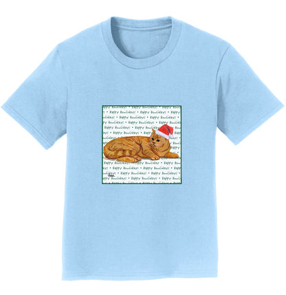 Red Tabby Cat Happy Howlidays Text - Kids' Unisex T-Shirt