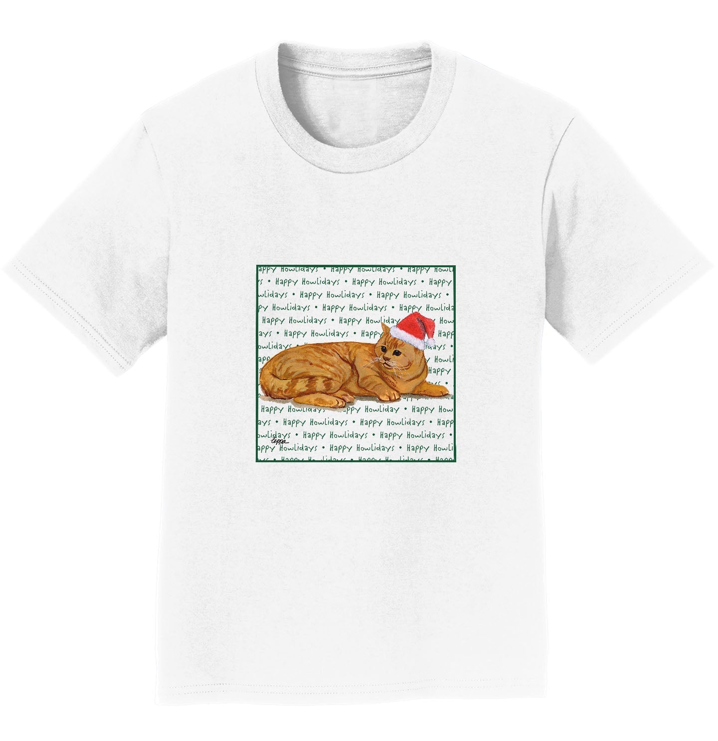 Red Tabby Cat Happy Howlidays Text - Kids' Unisex T-Shirt