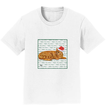 Red Tabby Cat Happy Howlidays Text - Kids' Unisex T-Shirt