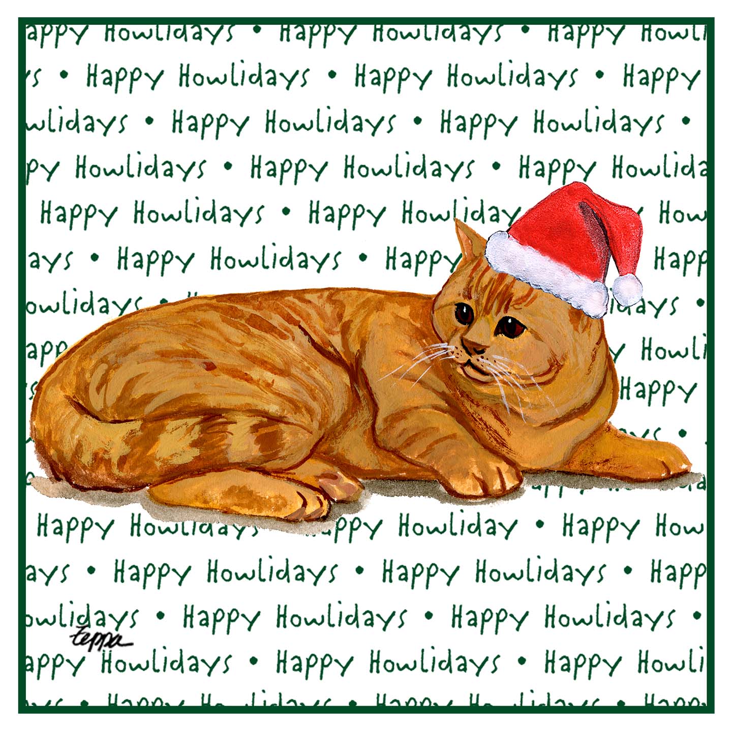 Red Tabby Cat Happy Howlidays Text - Adult Unisex Hoodie Sweatshirt
