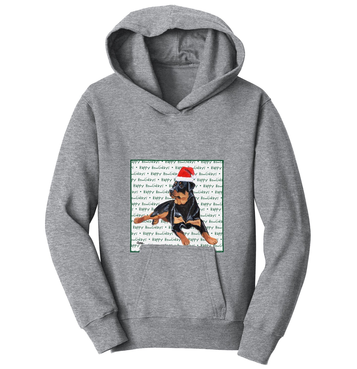 Rottweiler Happy Howlidays Text - Kids' Unisex Hoodie Sweatshirt