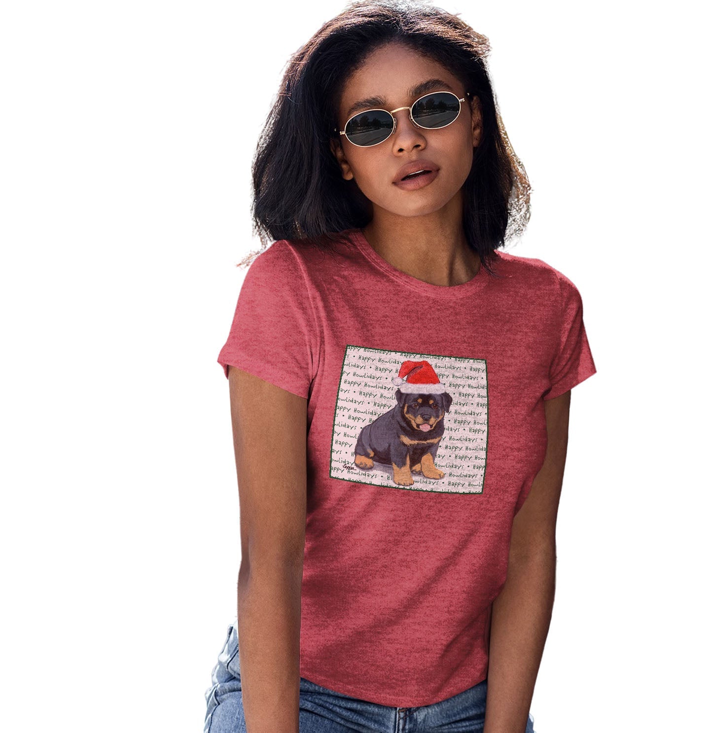 Rottweiler Puppy Happy Howlidays Text - Women's Tri-Blend T-Shirt