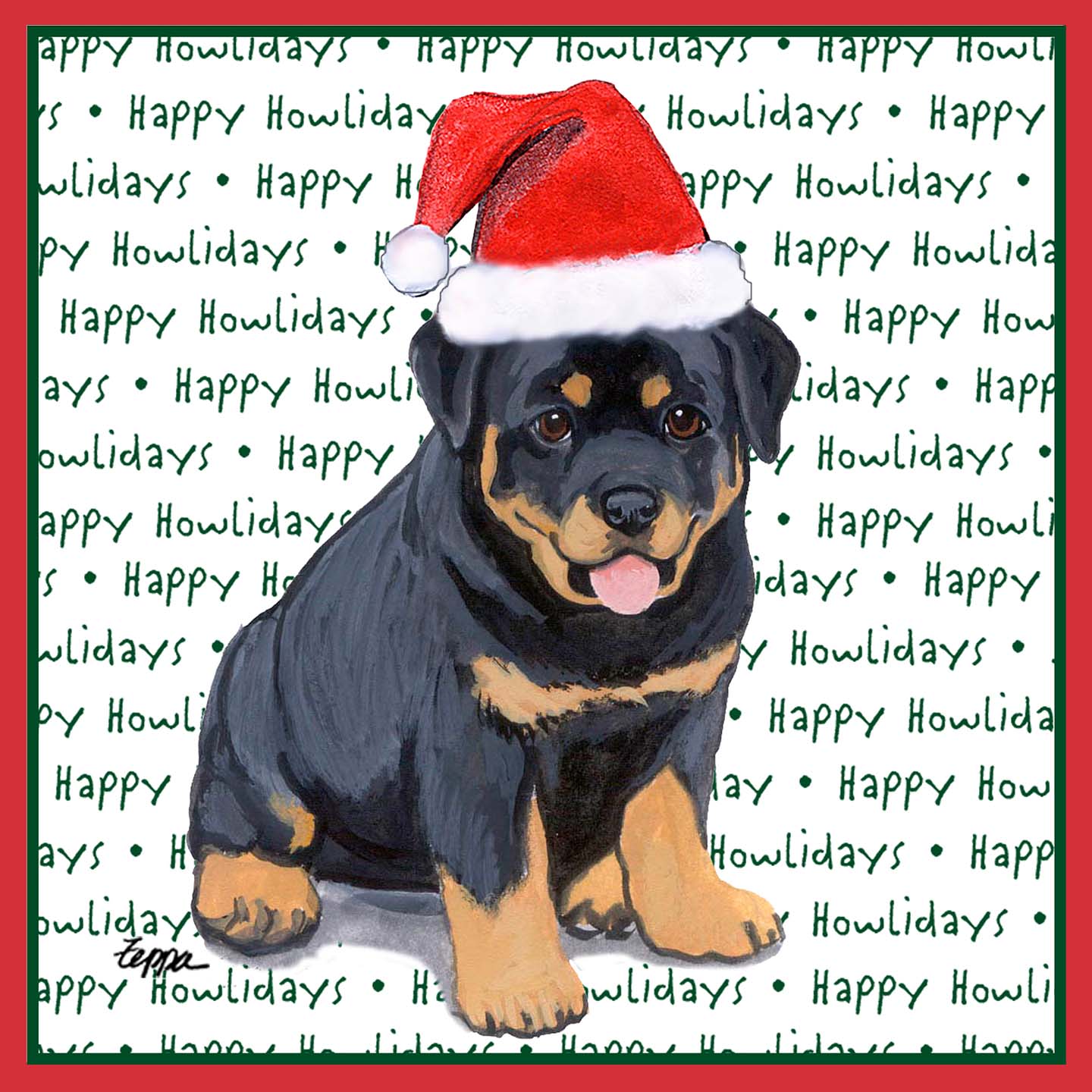 Rottweiler Puppy Happy Howlidays Text - Adult Unisex T-Shirt