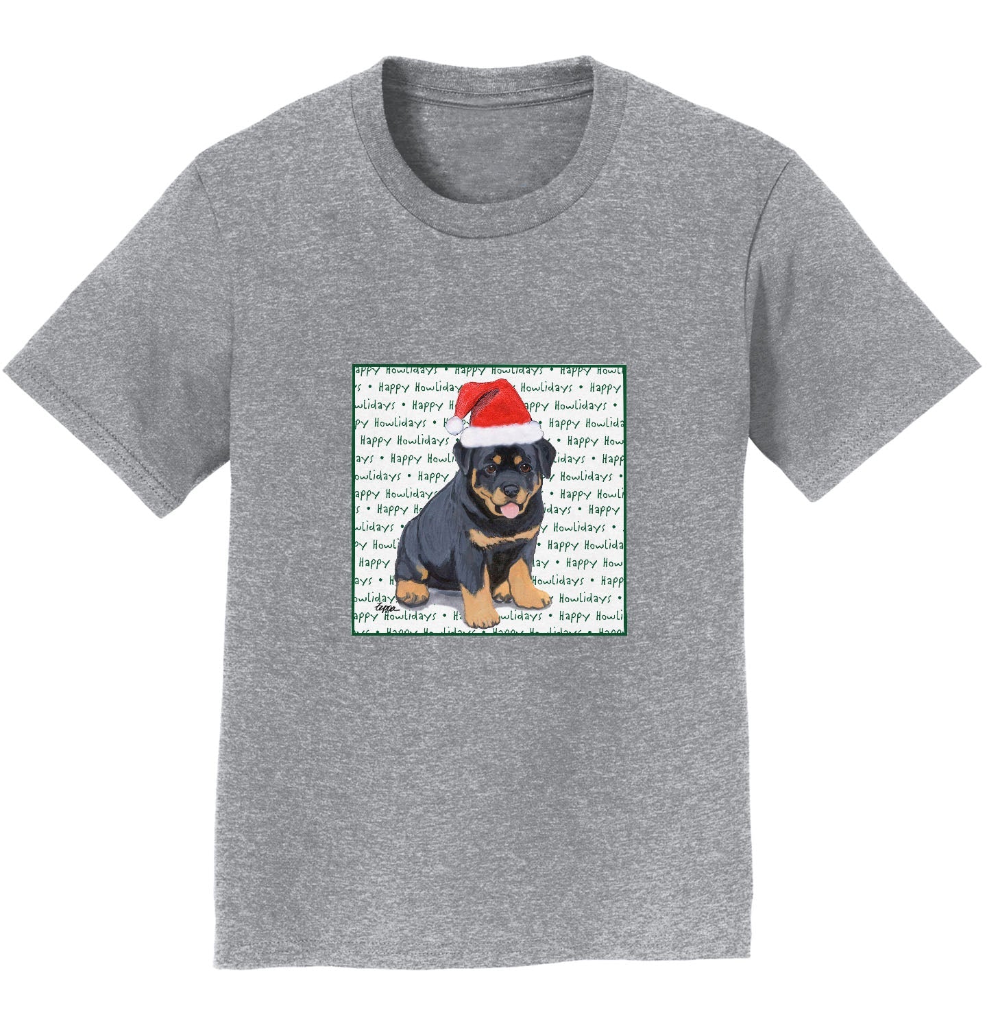 Rottweiler Puppy Happy Howlidays Text - Kids' Unisex T-Shirt