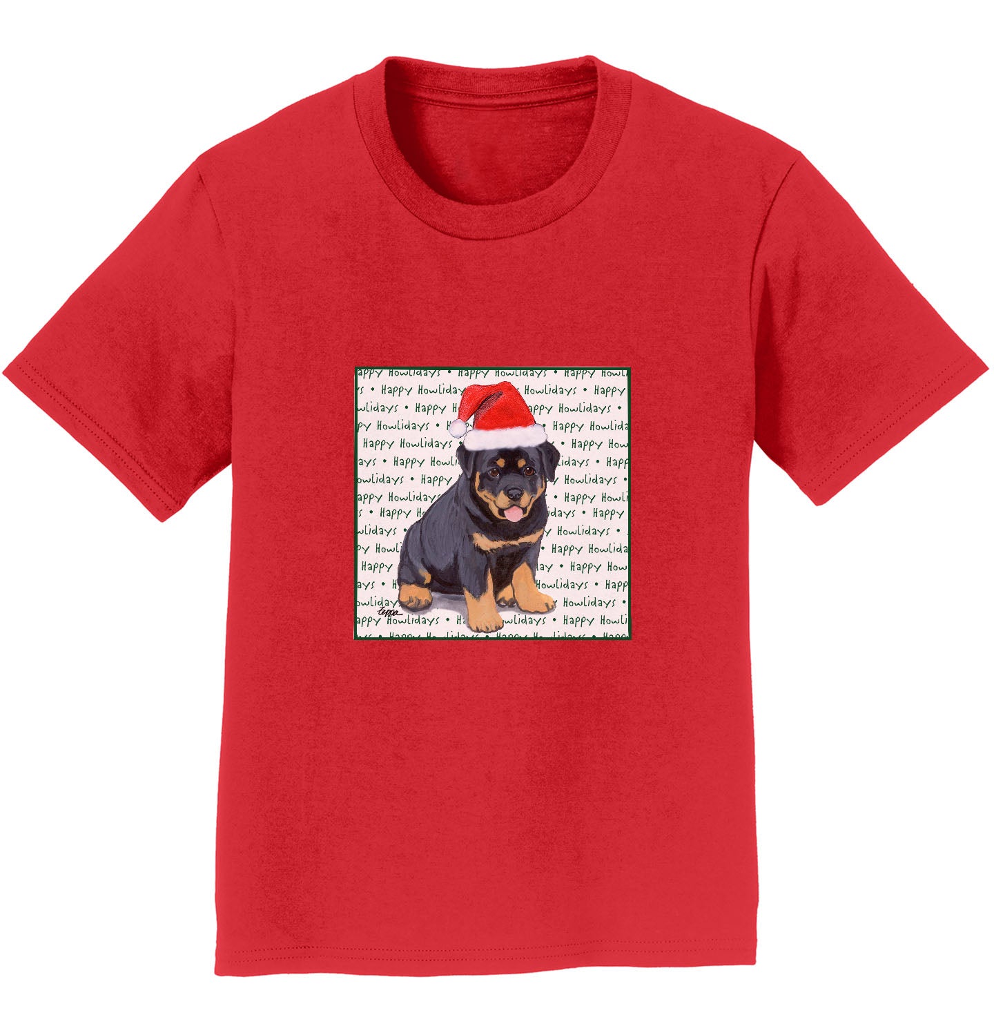 Rottweiler Puppy Happy Howlidays Text - Kids' Unisex T-Shirt