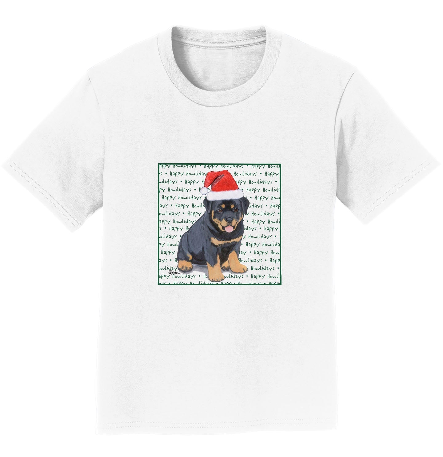 Rottweiler Puppy Happy Howlidays Text - Kids' Unisex T-Shirt