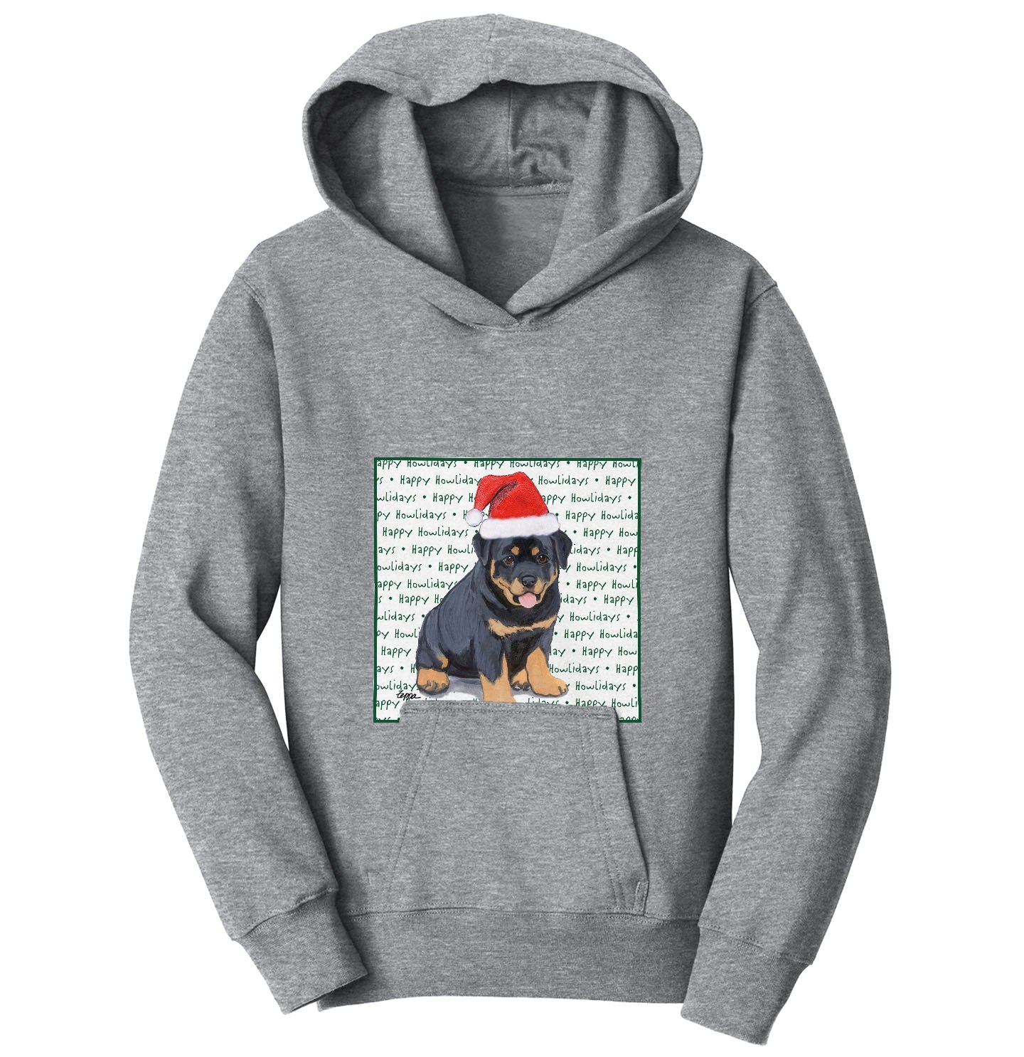 Rottweiler Puppy Happy Howlidays Text - Kids' Unisex Hoodie Sweatshirt