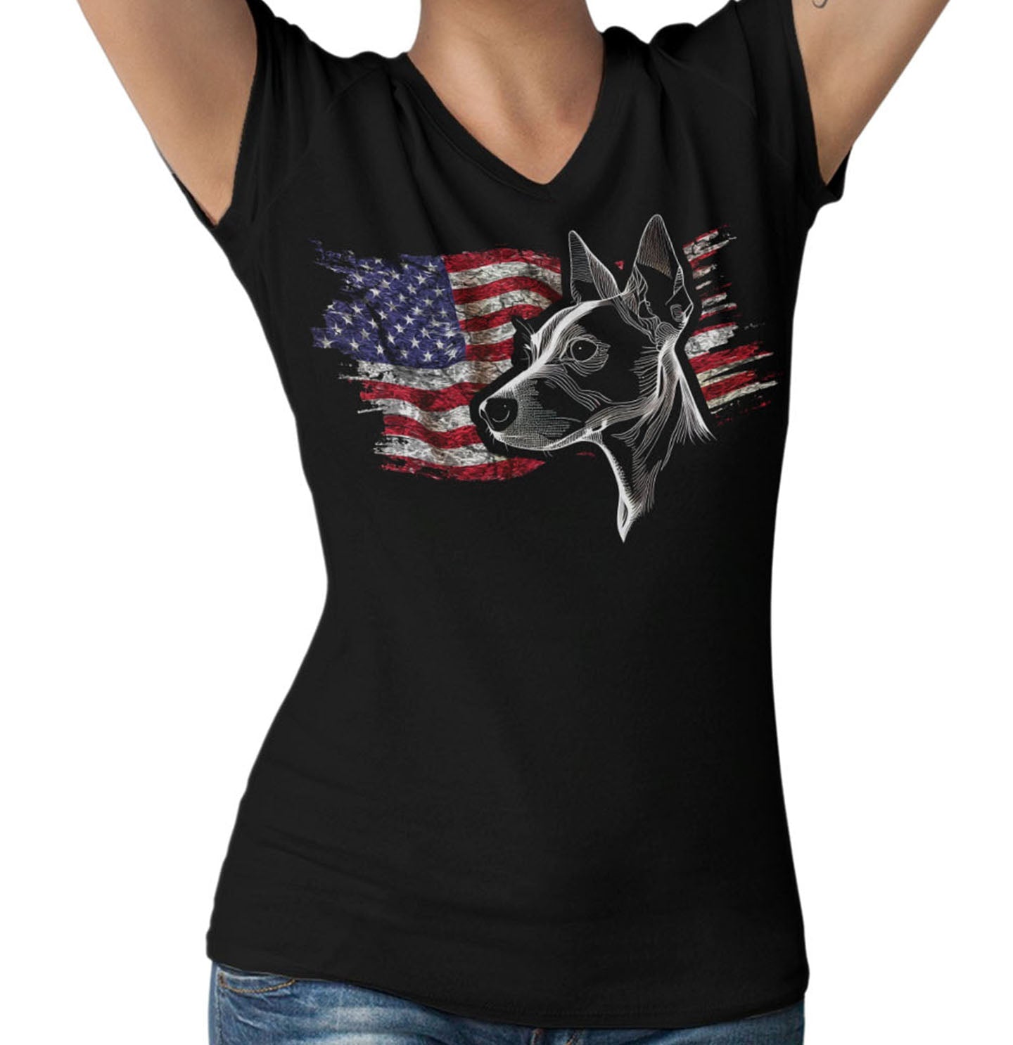 Patriotic Rat Terrier American Flag - Women's V-Neck T-Shirt