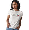 USA Flag Heart Red Smooth Doxie Running Left Chest - Women's Fitted T-Shirt