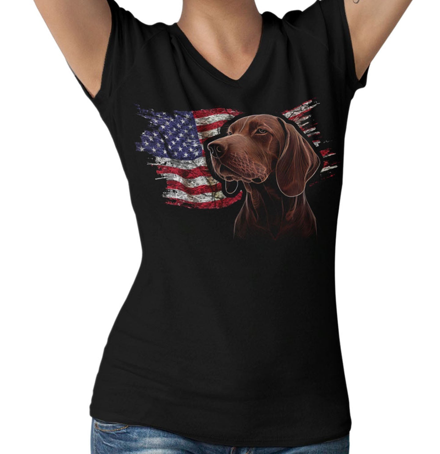 Patriotic Redbone Coonhound American Flag - Women's V-Neck T-Shirt