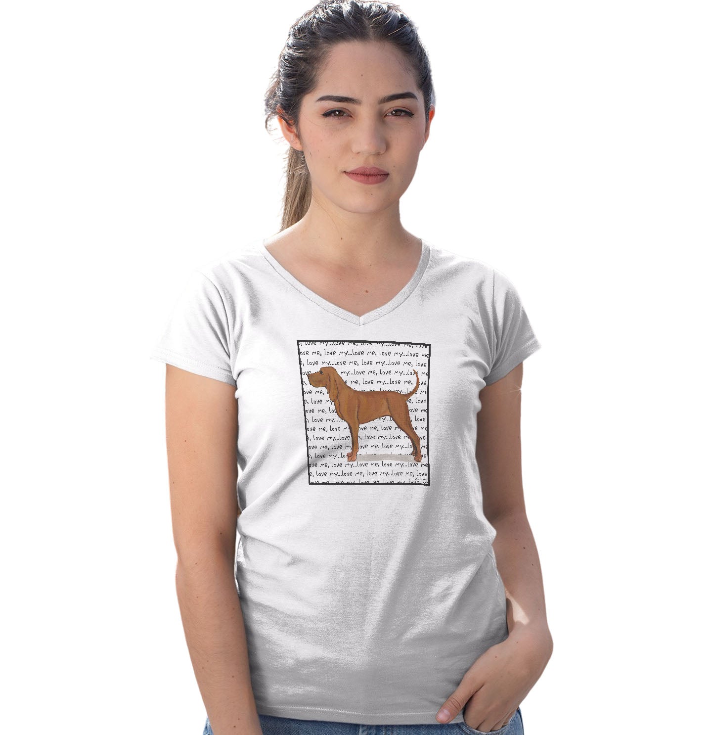 Redbone Coonhound Love Text - Women's V-Neck T-Shirt