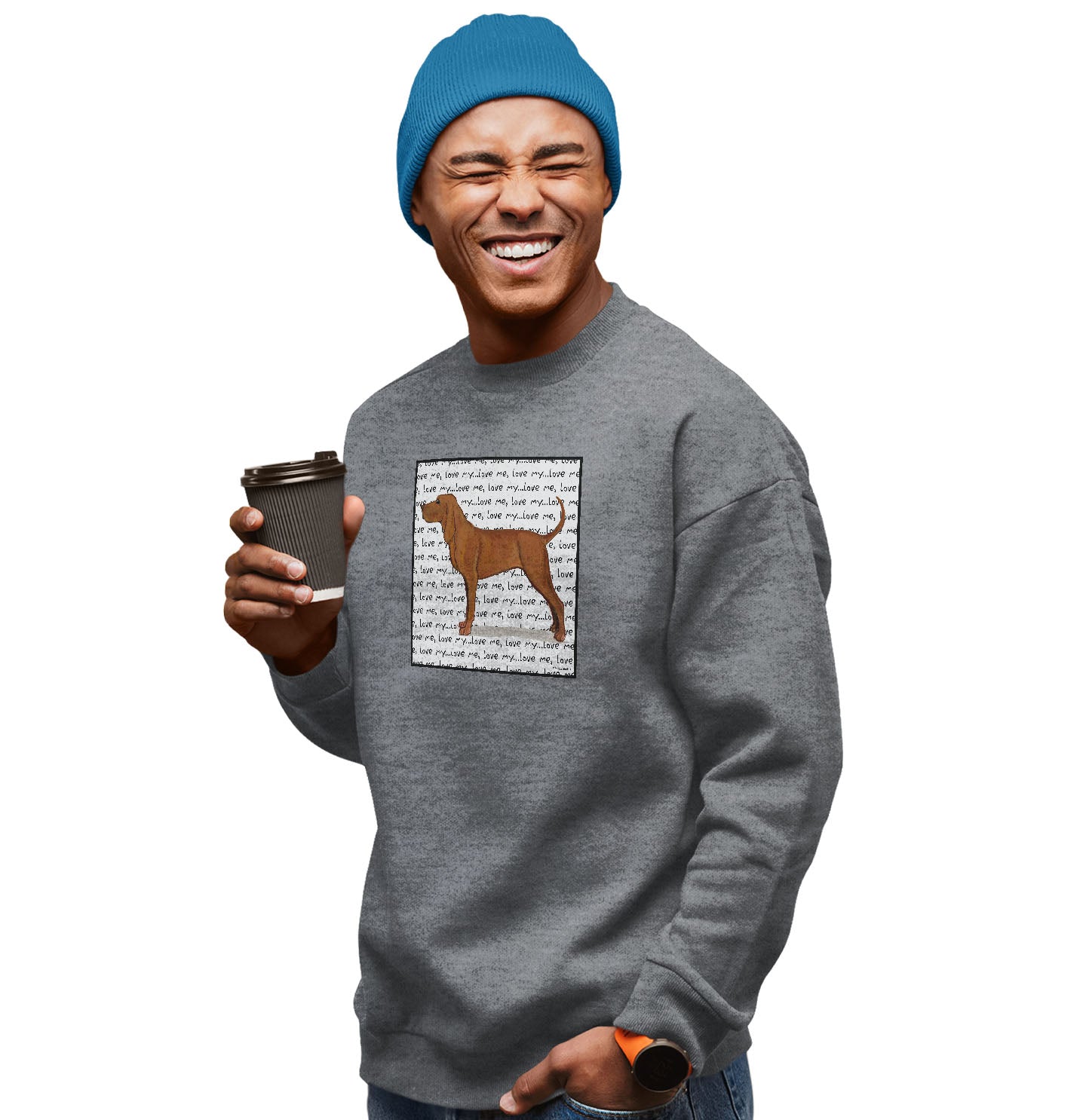 Redbone Coonhound Love Text - Adult Unisex Crewneck Sweatshirt