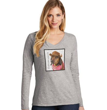 Rodeo Dachshund - Women's V-Neck Long Sleeve T-Shirt