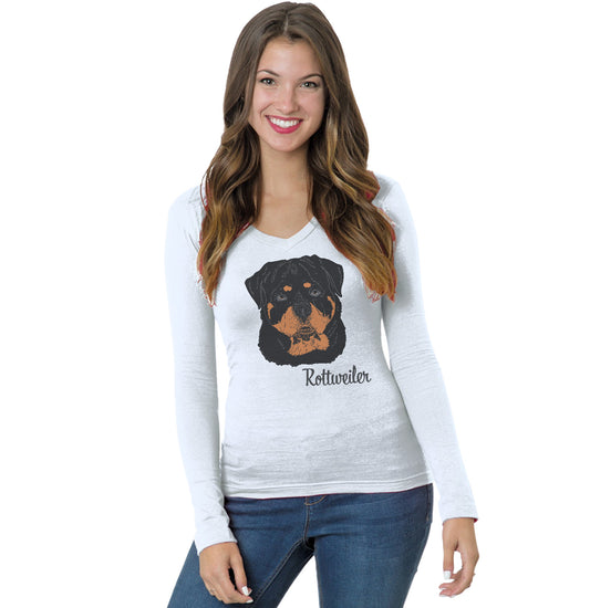 Rottweiler Headshot - Women's V-Neck Long Sleeve T-Shirt
