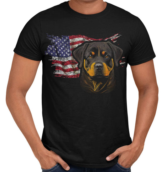 Patriotic Rottweiler American Flag - Adult Unisex T-Shirt