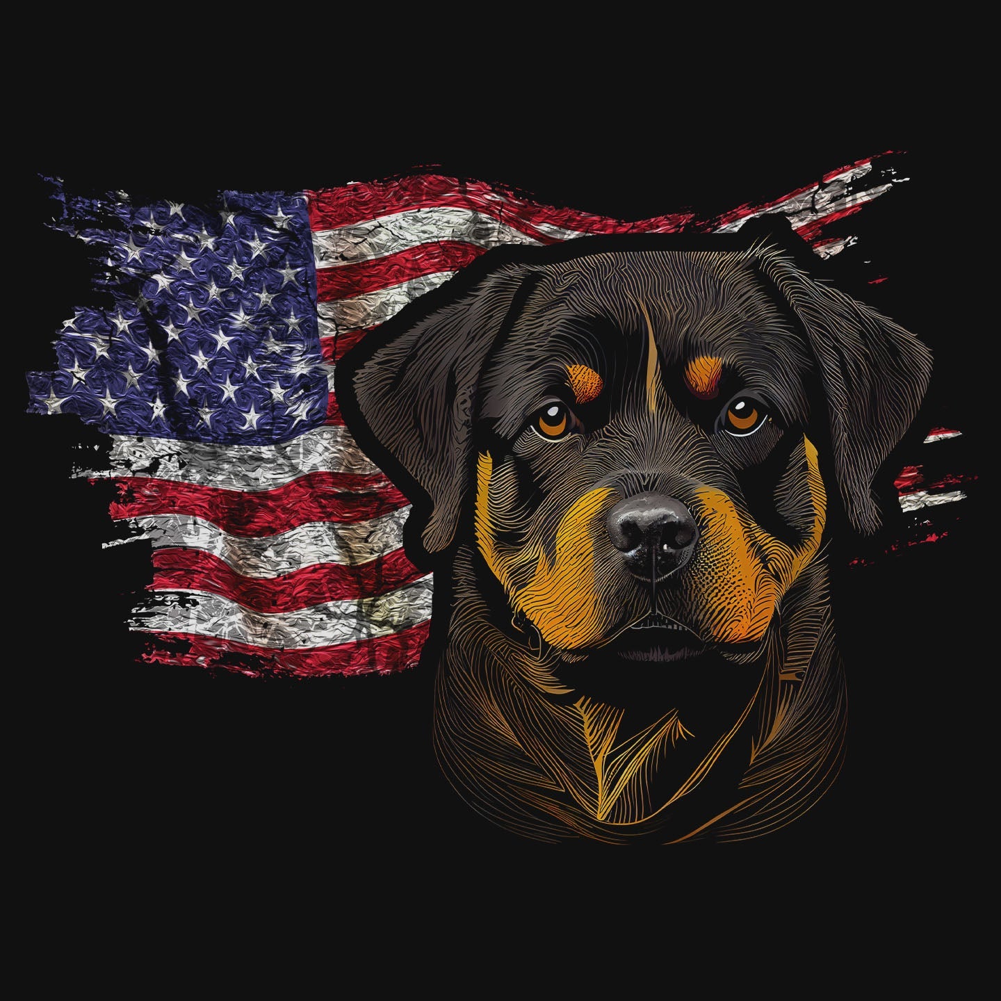 Patriotic Rottweiler American Flag - Adult Unisex T-Shirt