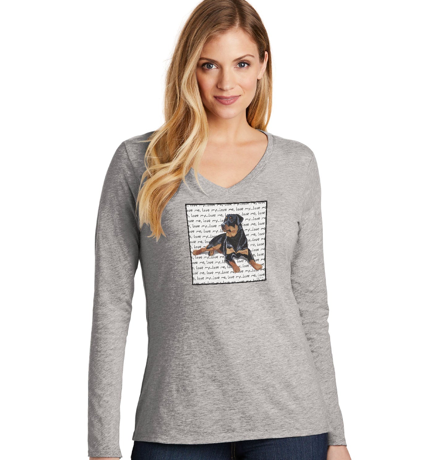 Rottweiler Love Text - Women's V-Neck Long Sleeve T-Shirt