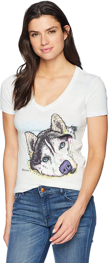 Siberian Husky - Women's Tri-Blend V-Neck T-Shirt