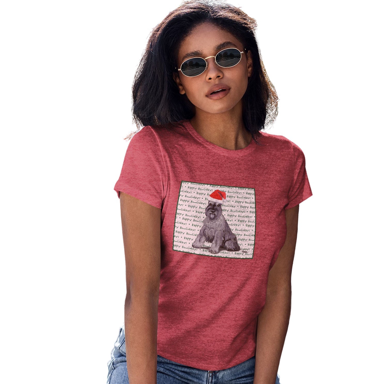 Standard Schnauzer Happy Howlidays Text - Women's Tri-Blend T-Shirt
