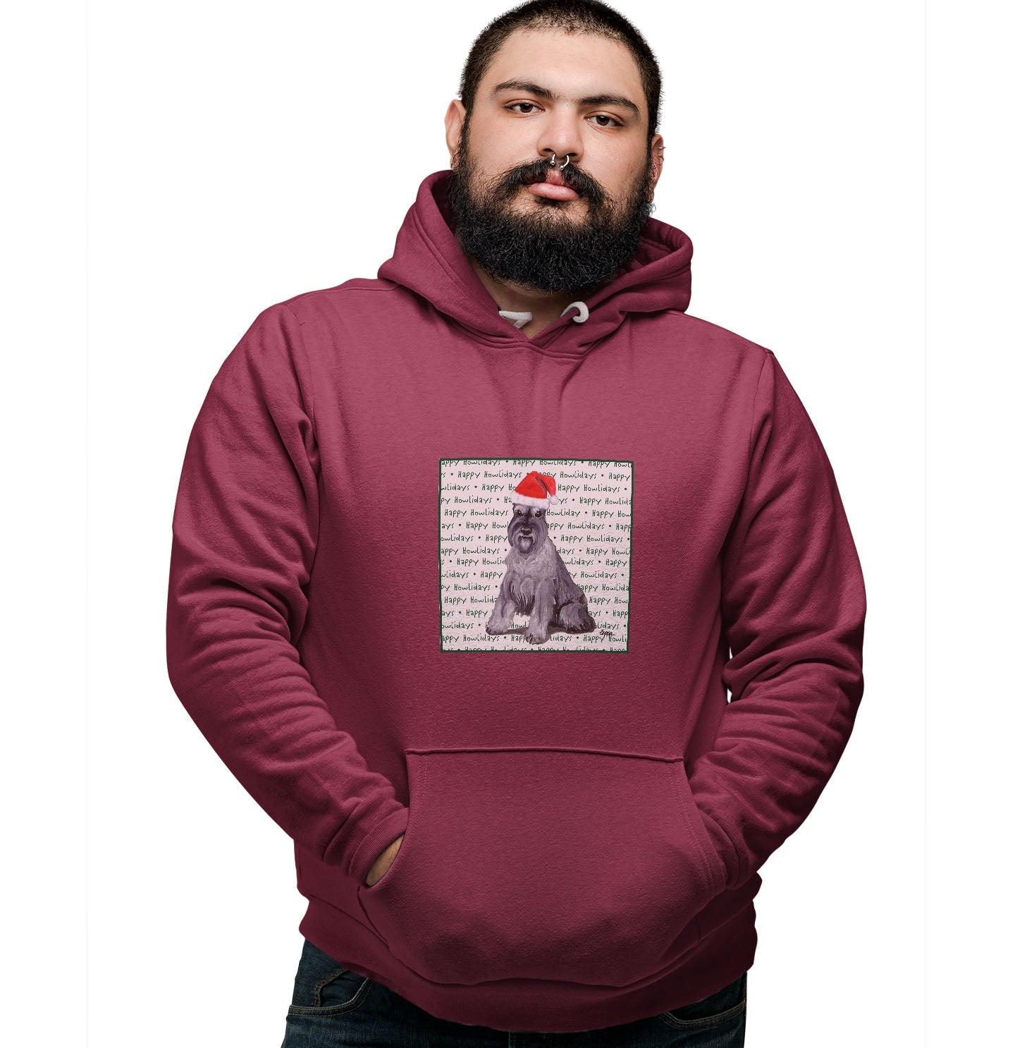 Standard Schnauzer Happy Howlidays Text - Adult Unisex Hoodie Sweatshirt