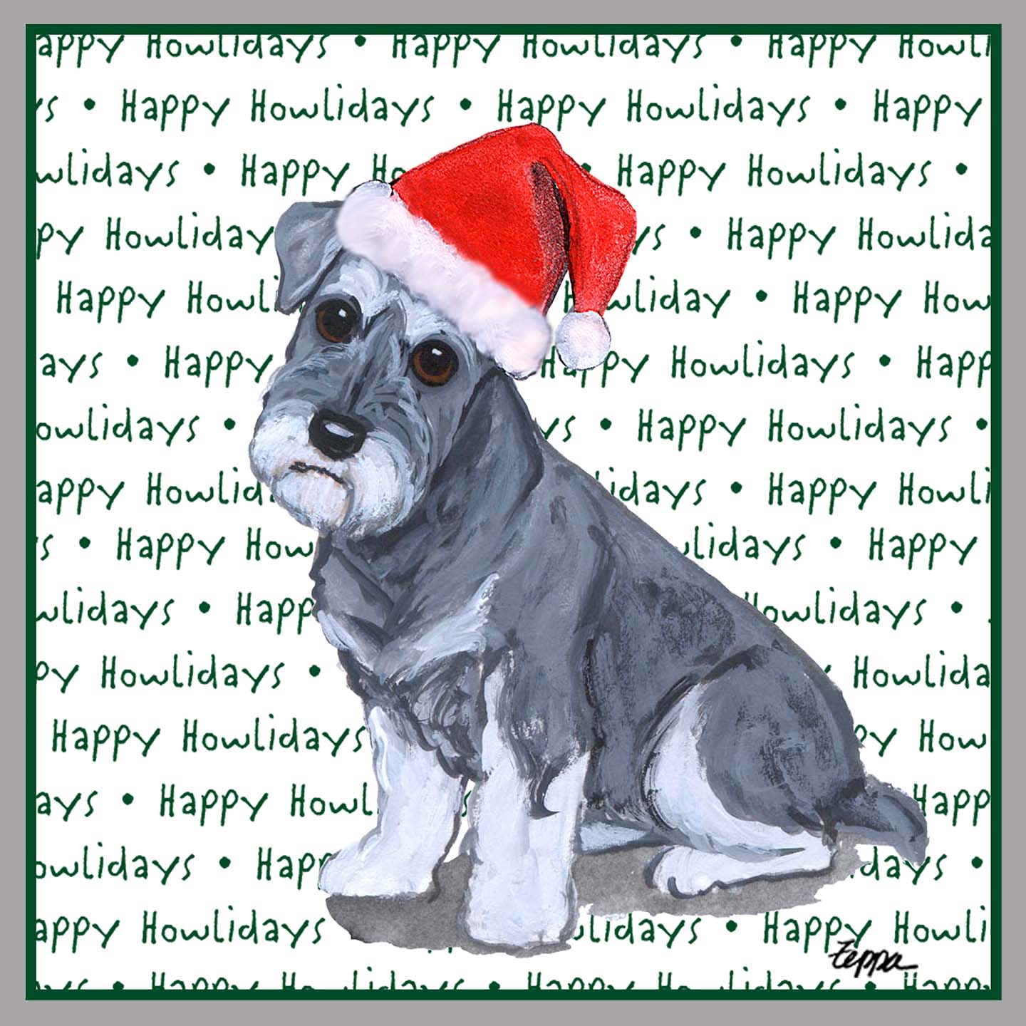 Standard Schnauzer Puppy Happy Howlidays Text - Women's V-Neck Long Sleeve T-Shirt