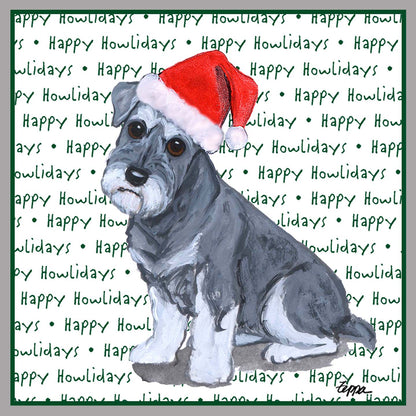 Standard Schnauzer Puppy Happy Howlidays Text - Women's V-Neck Long Sleeve T-Shirt