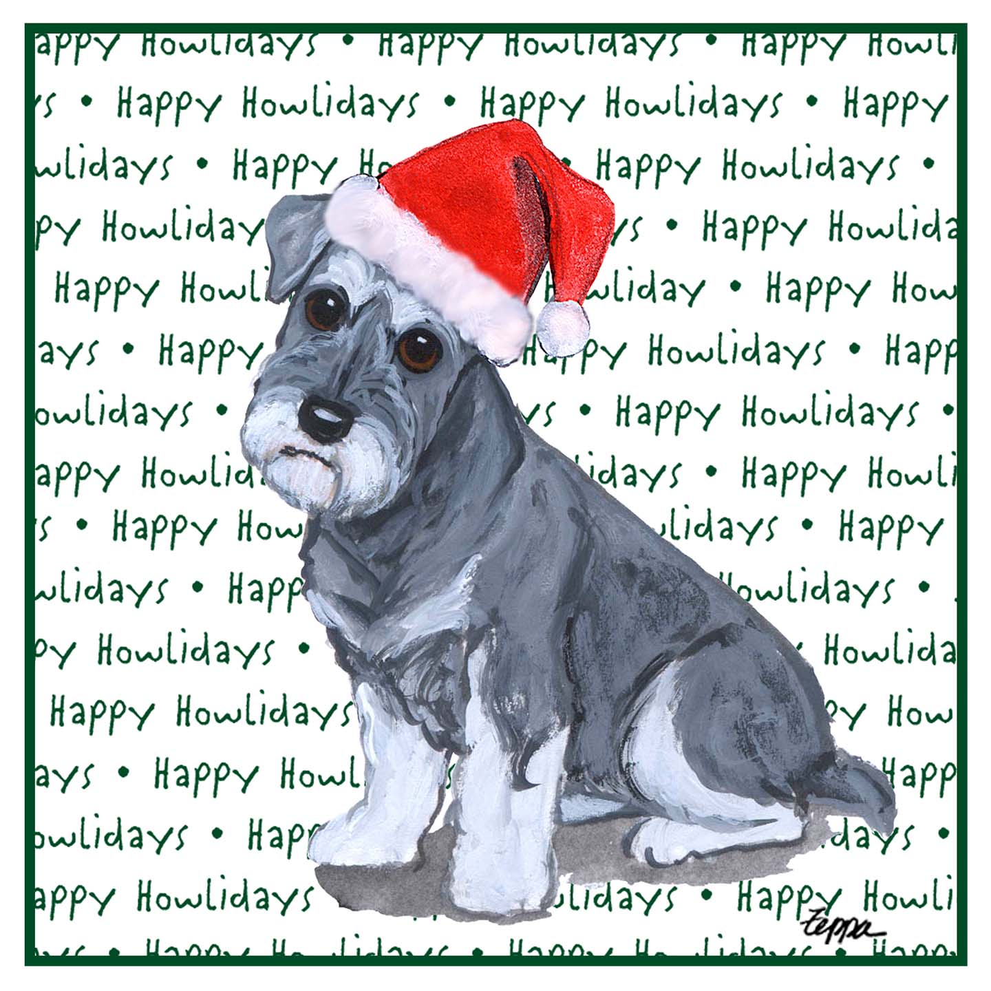 Standard Schnauzer Puppy Happy Howlidays Text - Adult Unisex Hoodie Sweatshirt