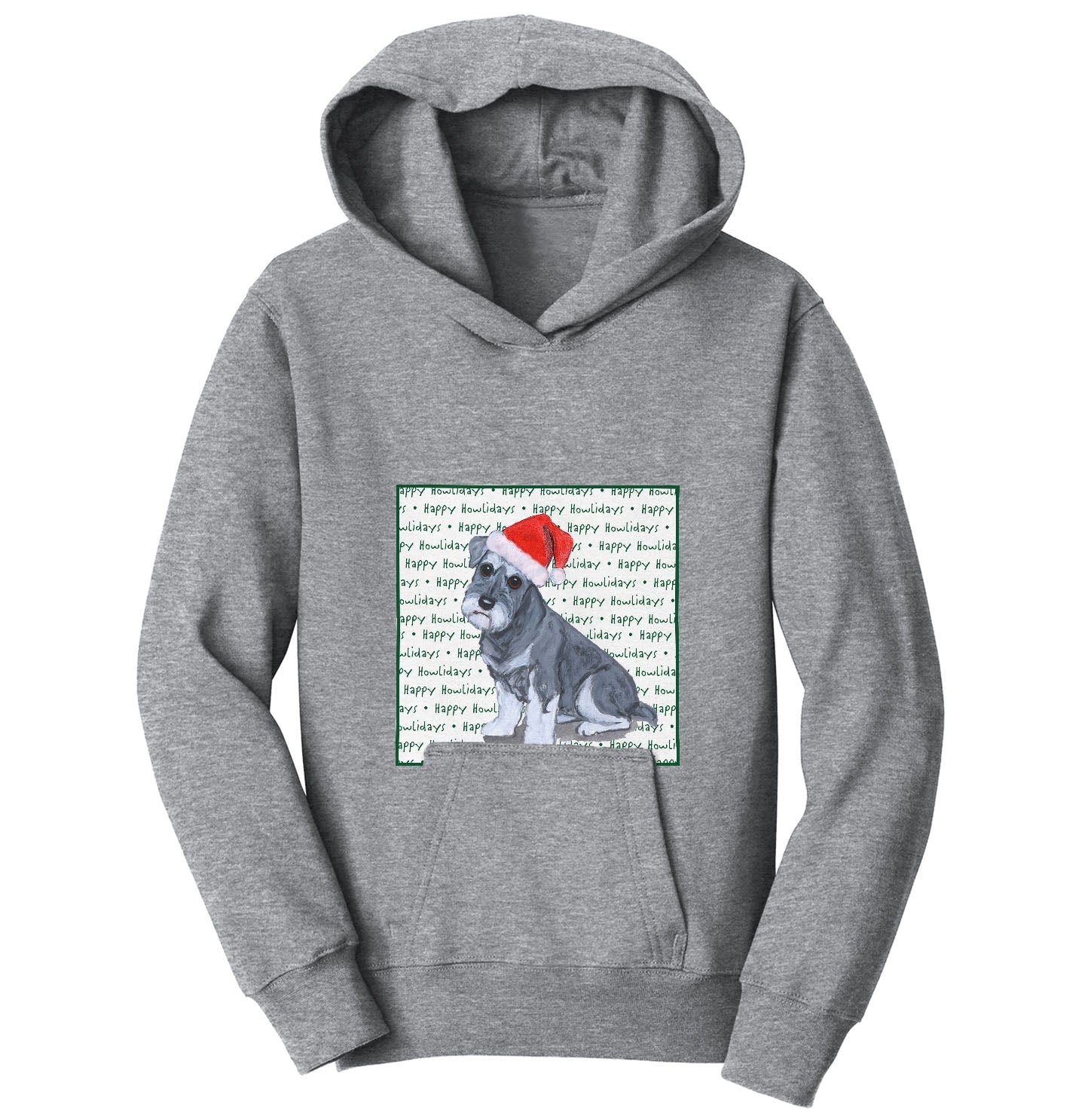 Standard Schnauzer Puppy Happy Howlidays Text - Kids' Unisex Hoodie Sweatshirt