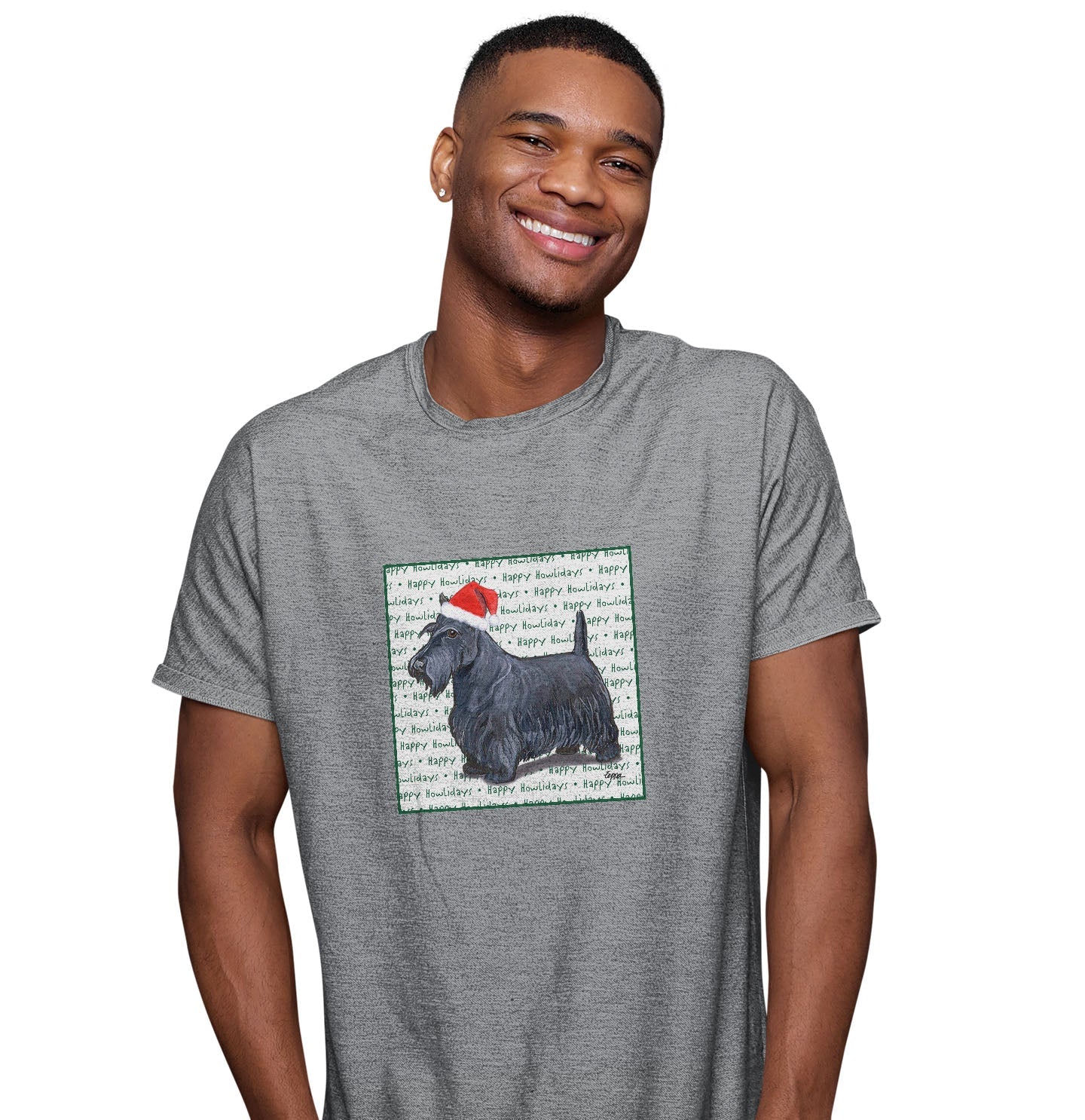 Scottish Terrier Happy Howlidays Text - Adult Unisex T-Shirt