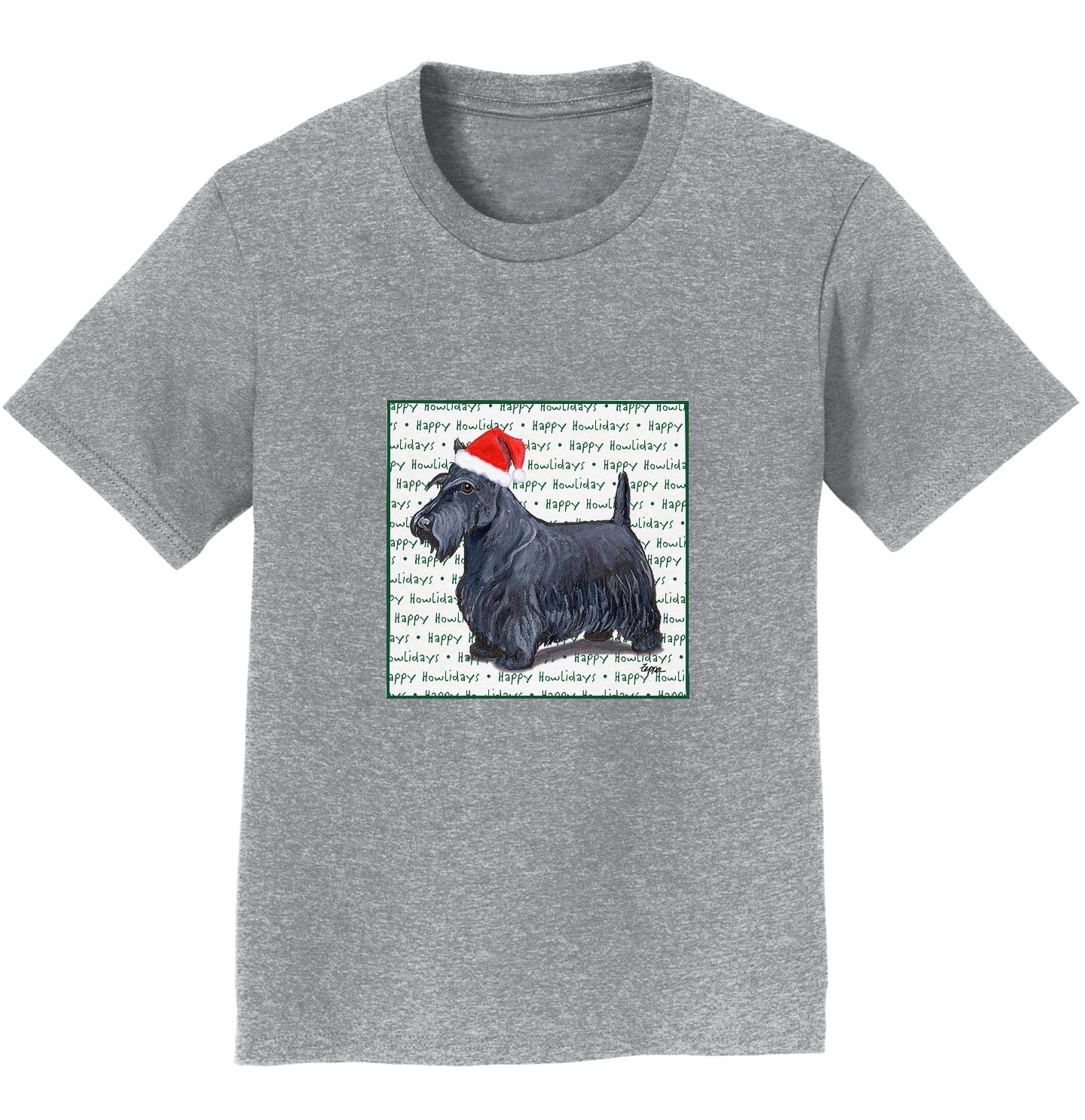 Scottish Terrier Happy Howlidays Text - Kids' Unisex T-Shirt
