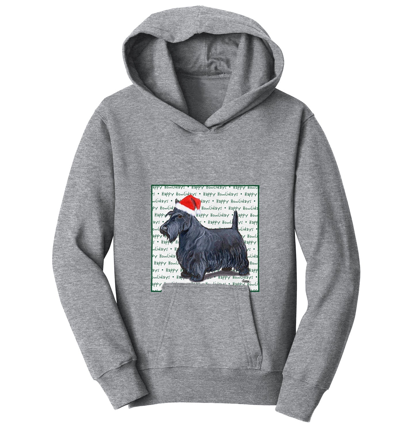 Scottish Terrier Happy Howlidays Text - Kids' Unisex Hoodie Sweatshirt