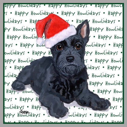 Scottish Terrier Puppy Happy Howlidays Text - Women's V-Neck Long Sleeve T-Shirt