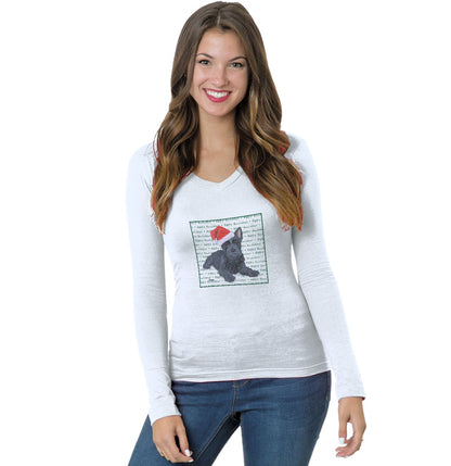 Scottish Terrier Puppy Happy Howlidays Text - Women's V-Neck Long Sleeve T-Shirt