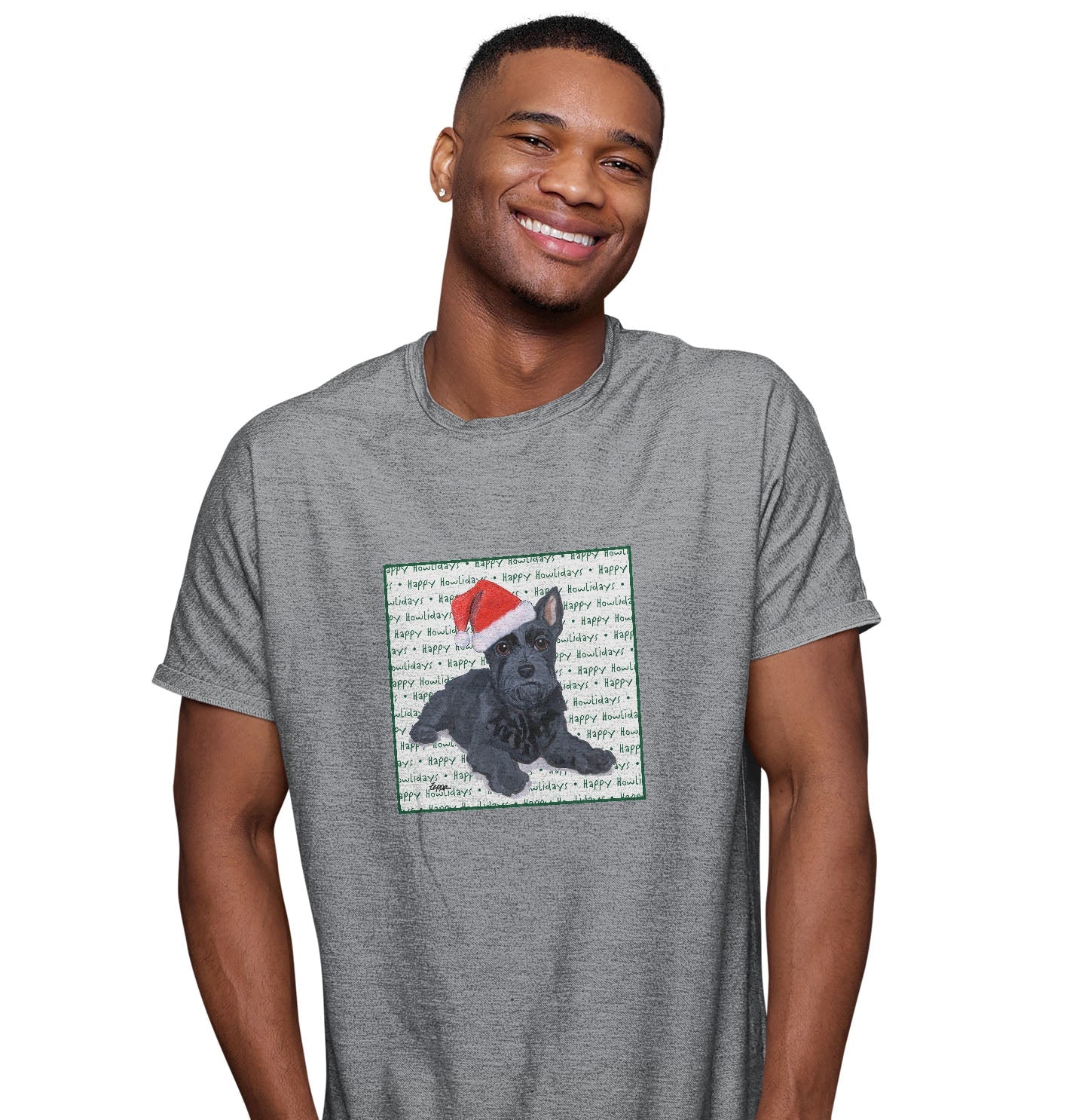 Scottish Terrier Puppy Happy Howlidays Text - Adult Unisex T-Shirt