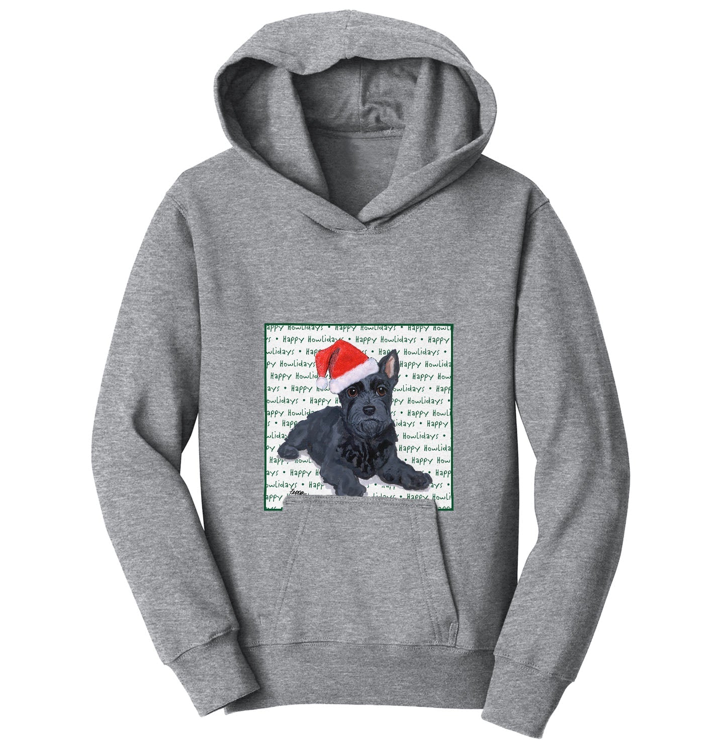 Scottish Terrier Puppy Happy Howlidays Text - Kids' Unisex Hoodie Sweatshirt