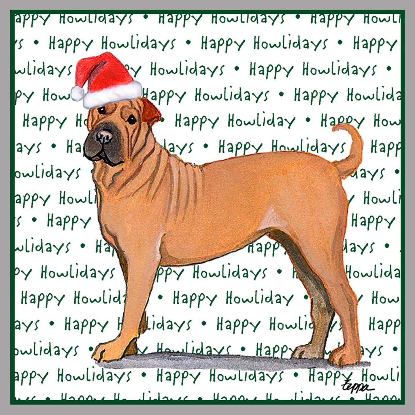 Chinese Shar-Pei Happy Howlidays Text - Women's V-Neck Long Sleeve T-Shirt