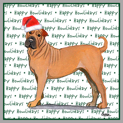 Chinese Shar-Pei Happy Howlidays Text - Women's V-Neck Long Sleeve T-Shirt