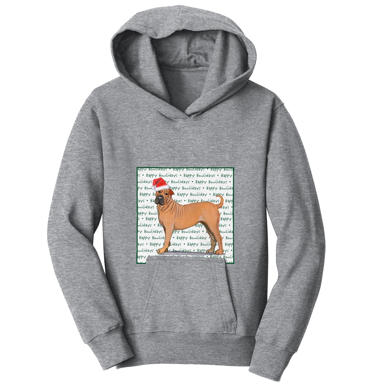 Chinese Shar-Pei Happy Howlidays Text - Kids' Unisex Hoodie Sweatshirt