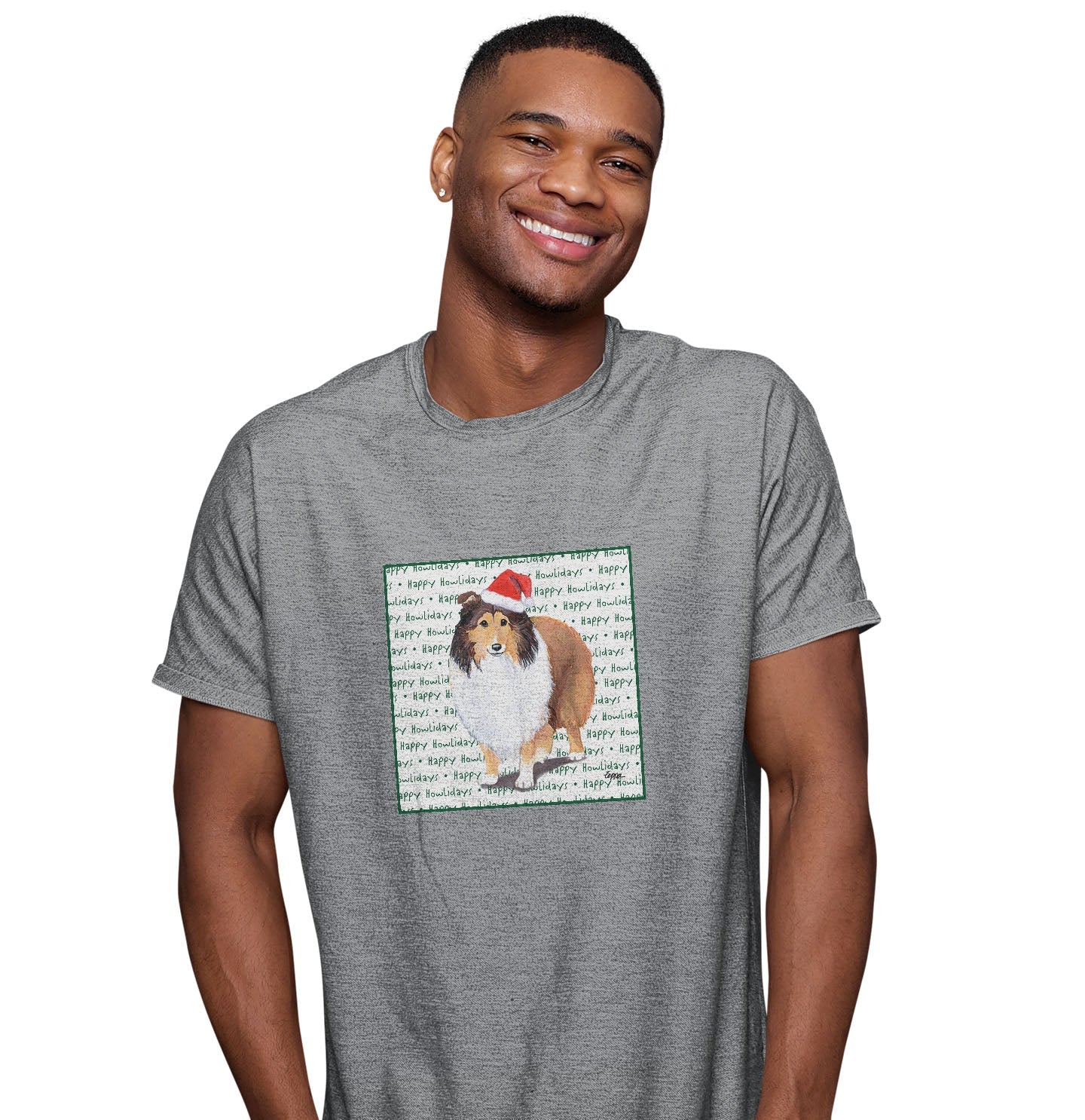 Shetland Sheepdog Happy Howlidays Text - Adult Unisex T-Shirt