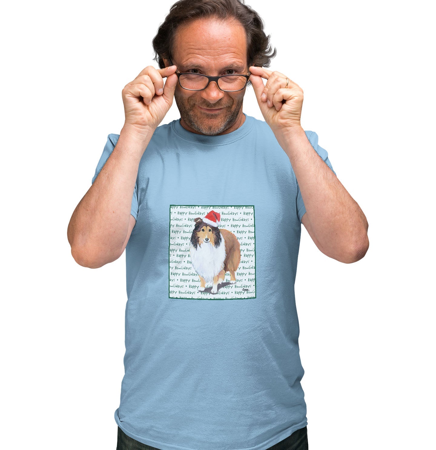 Shetland Sheepdog Happy Howlidays Text - Adult Unisex T-Shirt