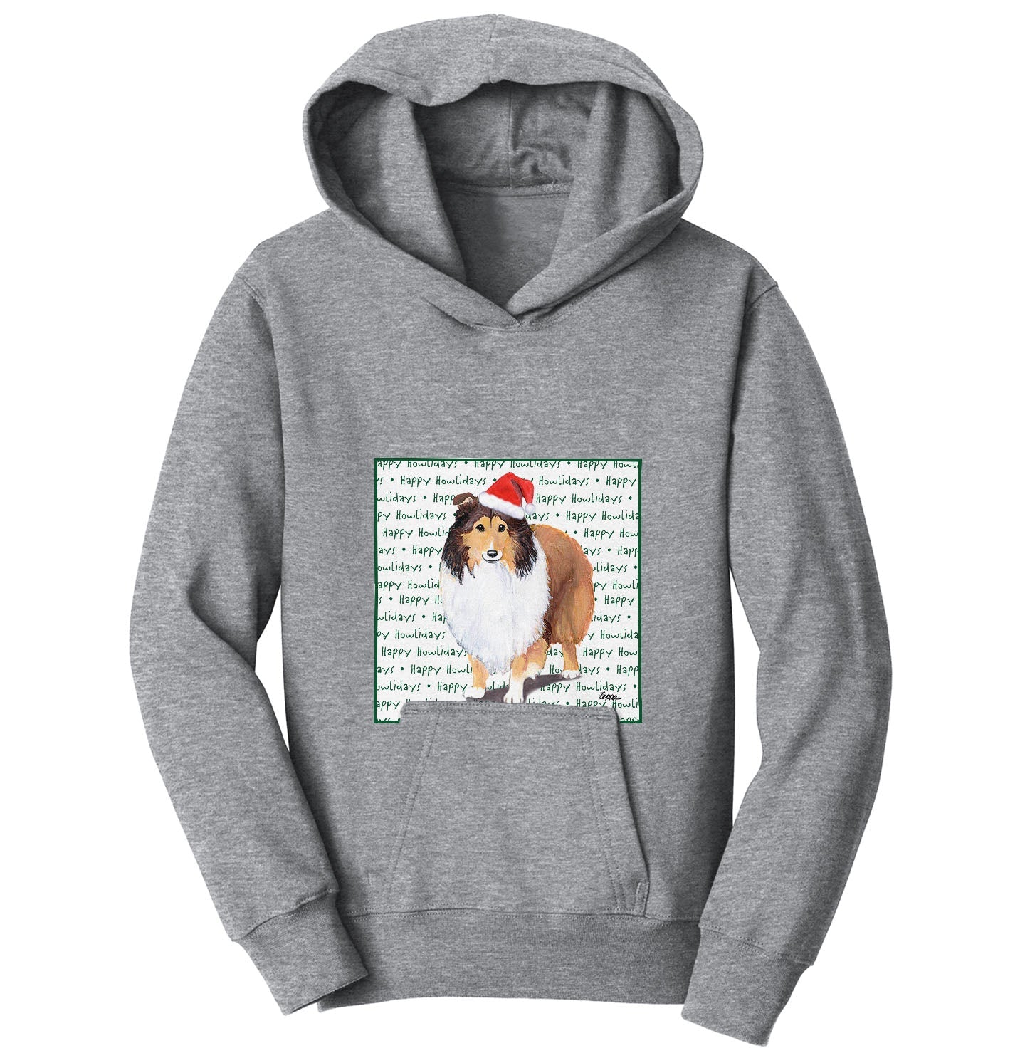 Shetland Sheepdog Happy Howlidays Text - Kids' Unisex Hoodie Sweatshirt