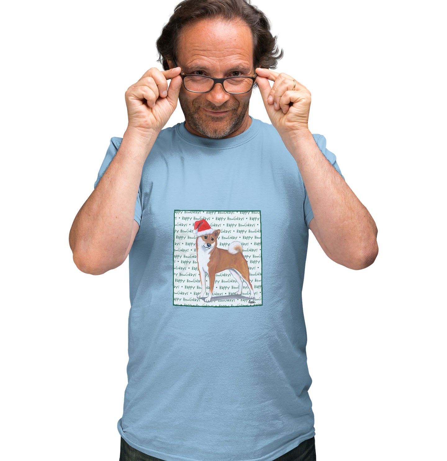Shiba Inu Happy Howlidays Text - Adult Unisex T-Shirt