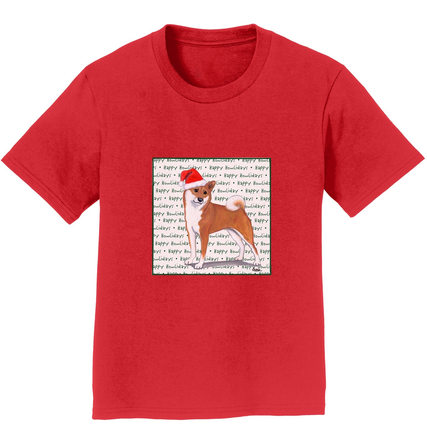 Shiba Inu Happy Howlidays Text - Kids' Unisex T-Shirt