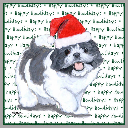 Shih Tzu Puppy Happy Howlidays Text - Women's V-Neck Long Sleeve T-Shirt