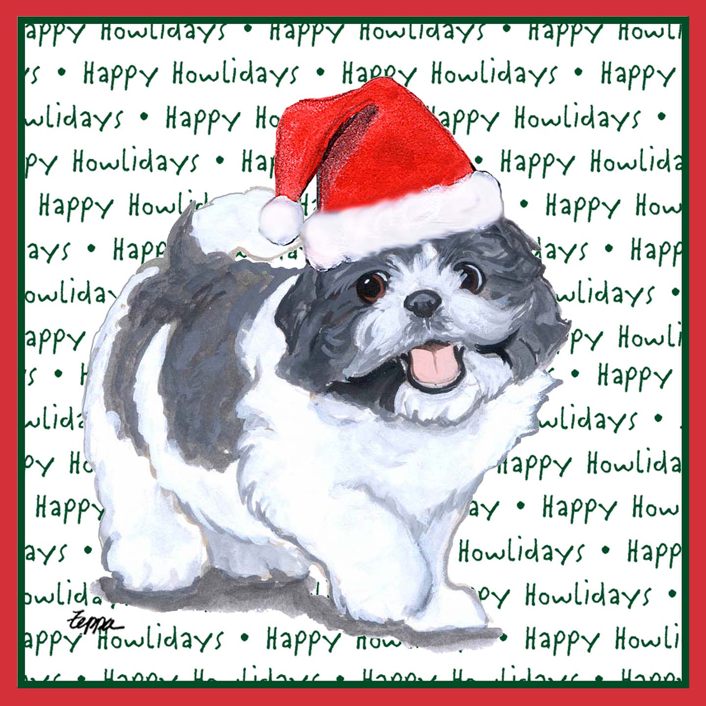 Shih Tzu Puppy Happy Howlidays Text - Adult Unisex T-Shirt