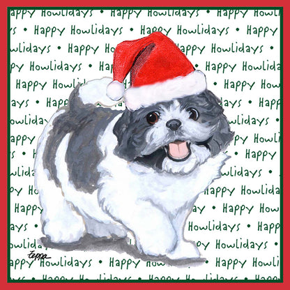 Shih Tzu Puppy Happy Howlidays Text - Adult Unisex Long Sleeve T-Shirt