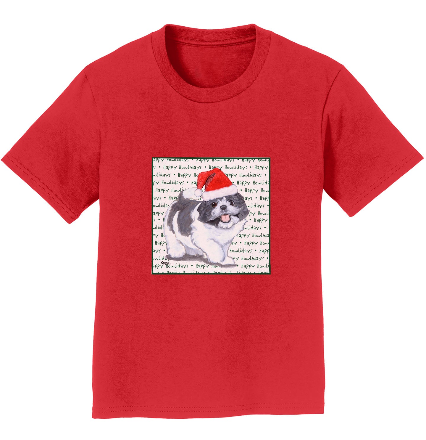 Shih Tzu Puppy Happy Howlidays Text - Kids' Unisex T-Shirt