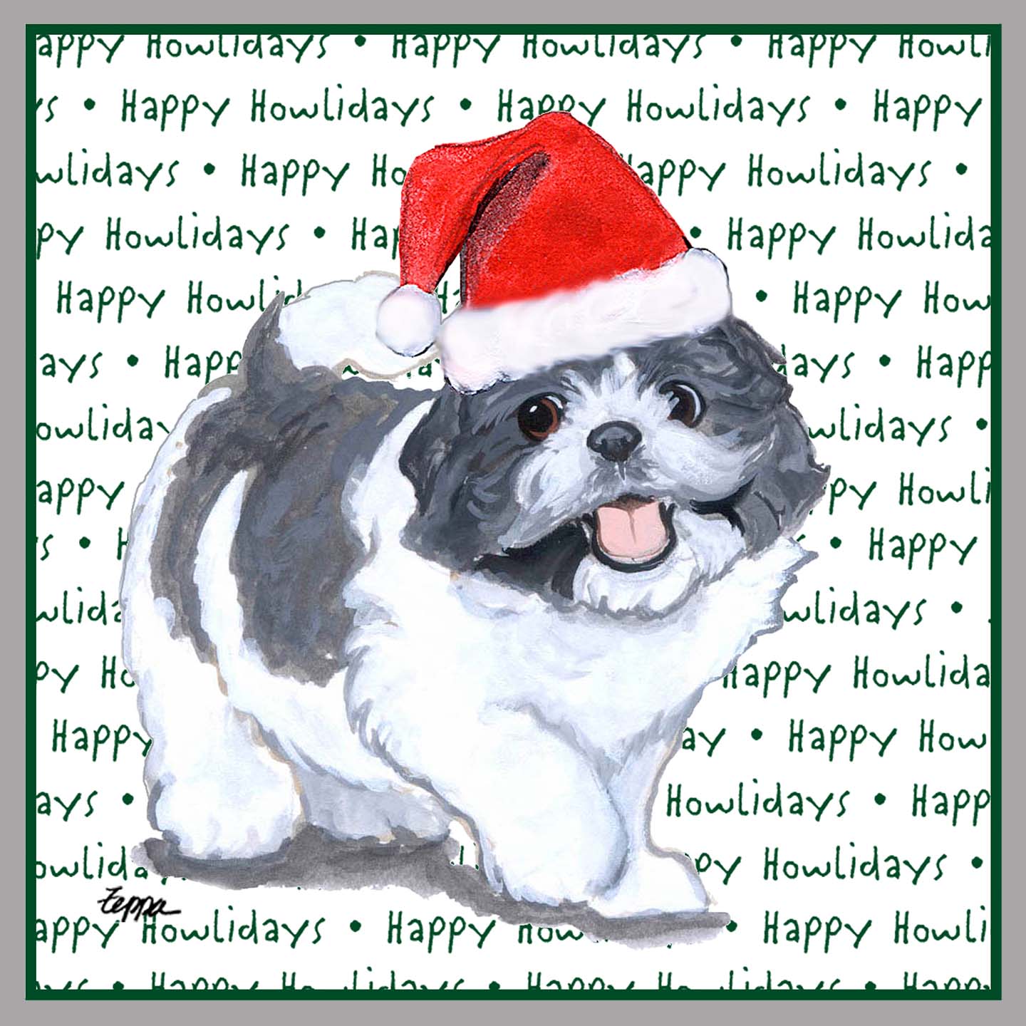 Shih Tzu Puppy Happy Howlidays Text - Adult Unisex Crewneck Sweatshirt